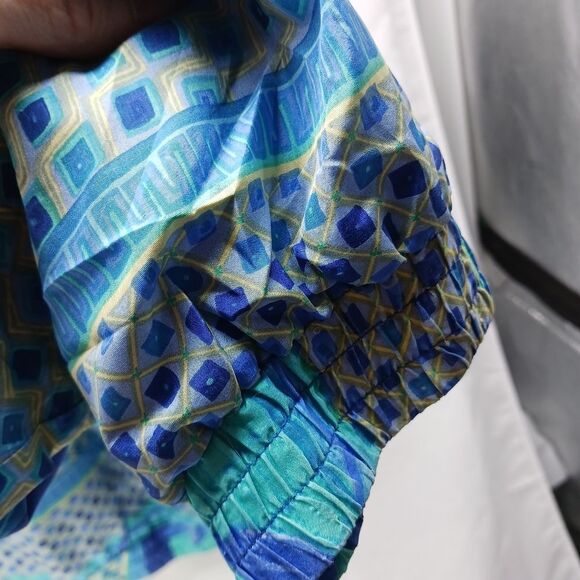 Fuda International Geo- Floral Silk Bomber/ Jacket. Women's 3X. Blue/ Green - Picture 7 of 14